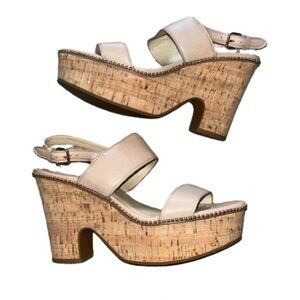 Coach Quartz tan leather platform cork heel open toe heels NWOB size 8.5